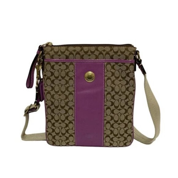 Auth COACH Ergo Mini Signature 41495 Light Brown Dark Brown Light Purple Leather - Picture 1 of 13